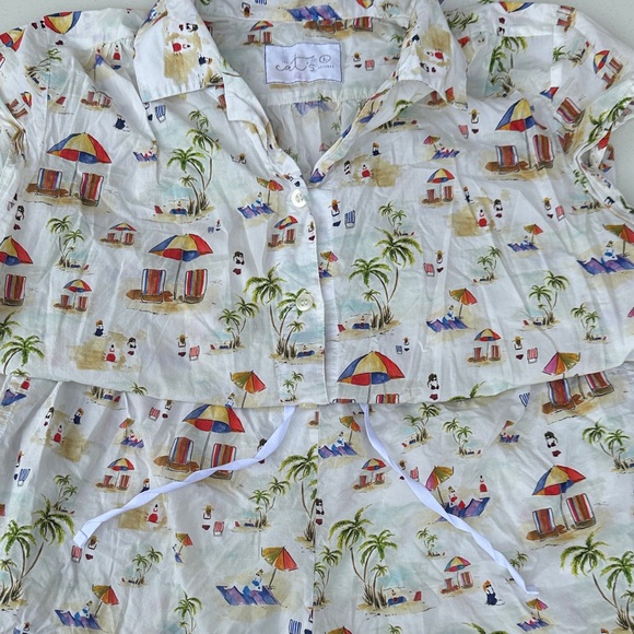 The Cat’S Pajamas Other - Womens Cotton Beach Print Pajama Set - Cream